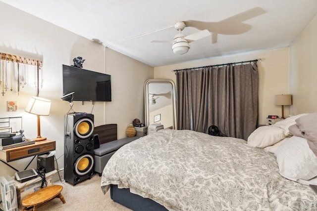 bedroom featuring carpet floors and ceiling fan