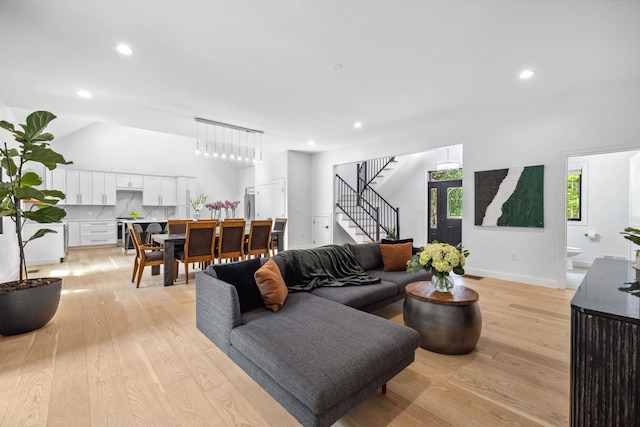 living room with light hardwood / wood-style flooring