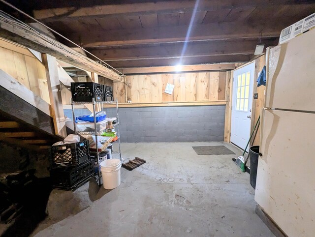 2454 W Barnet Rd, Barnet, VT 05821 - basement with concrete block wall and freestanding refrigerator