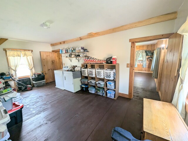 2454 W Barnet Rd, Barnet, VT 05821 - miscellaneous room featuring dark wood-style floors and washing machine and clothes dryer