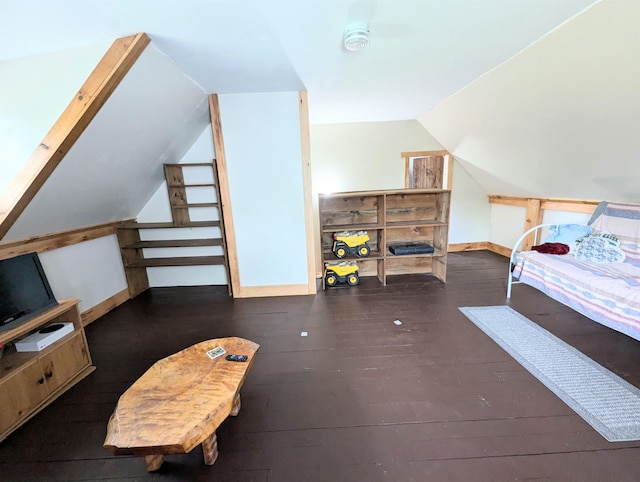 2454 W Barnet Rd, Barnet, VT 05821 - bedroom featuring lofted ceiling, wood-type flooring, and baseboards