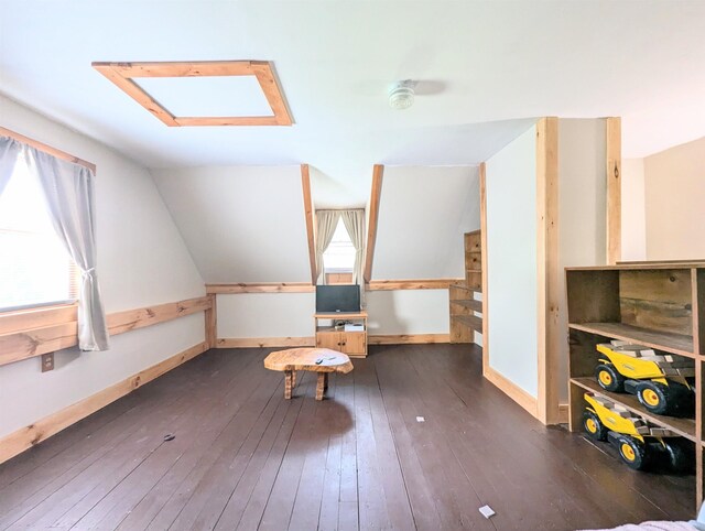 2454 W Barnet Rd, Barnet, VT 05821 - unfurnished room featuring hardwood / wood-style floors, baseboards, a skylight, and vaulted ceiling