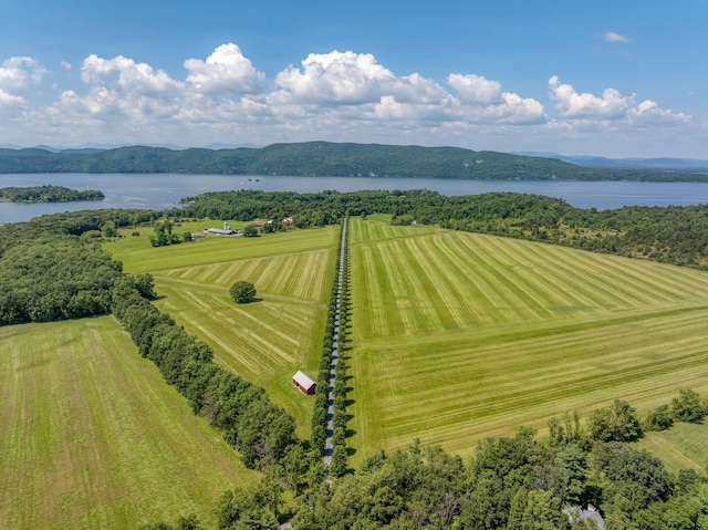 drone / aerial view with a rural view and a water view