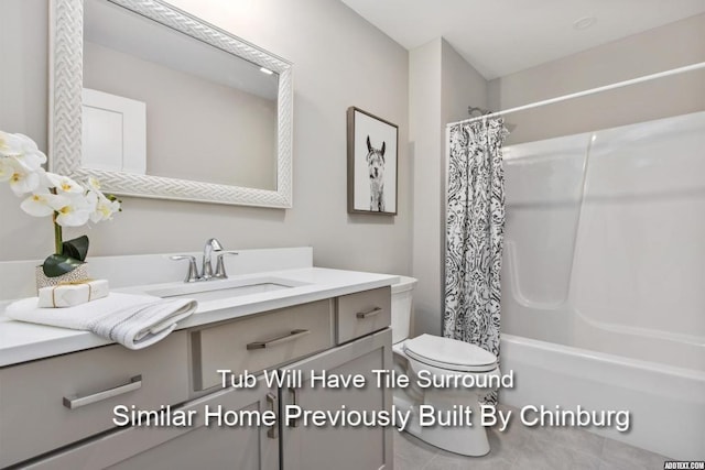 full bathroom with tile patterned floors, vanity, shower / bath combo, and toilet