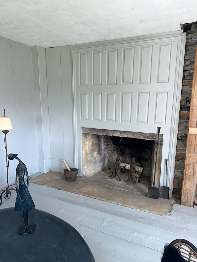 interior details with a fireplace