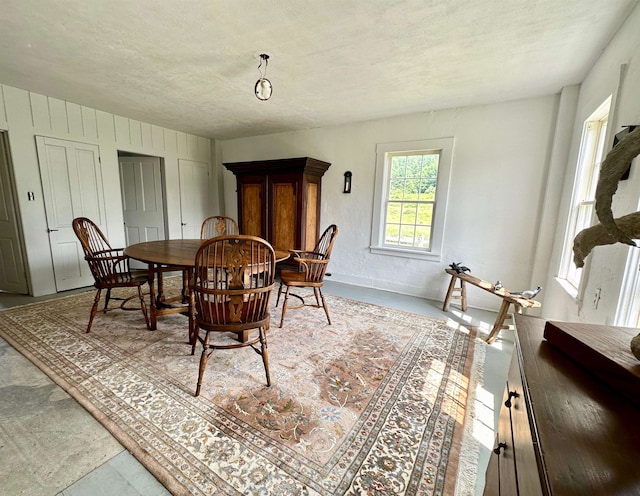 dining room featuring a textured ceiling