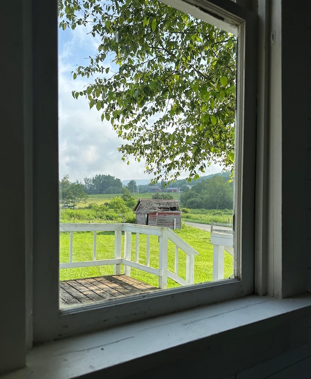 interior details featuring a rural view