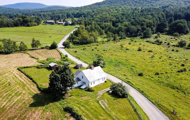 bird's eye view featuring a rural view and a mountain view