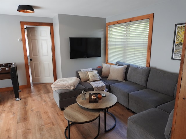 living room with light hardwood / wood-style flooring