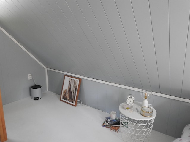 additional living space with lofted ceiling and wood walls