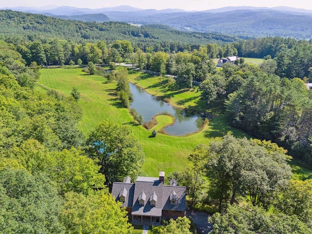 aerial view with a water and mountain view