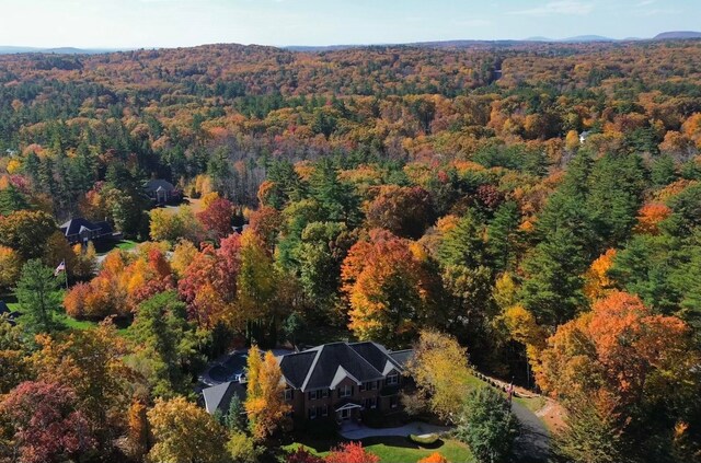 birds eye view of property with a forest view