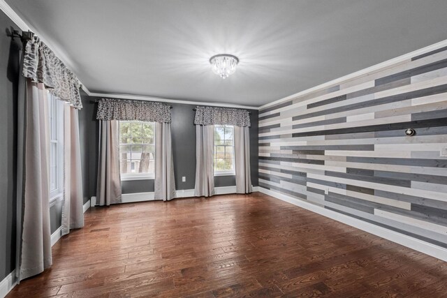 empty room with ceiling fan and dark hardwood / wood-style flooring