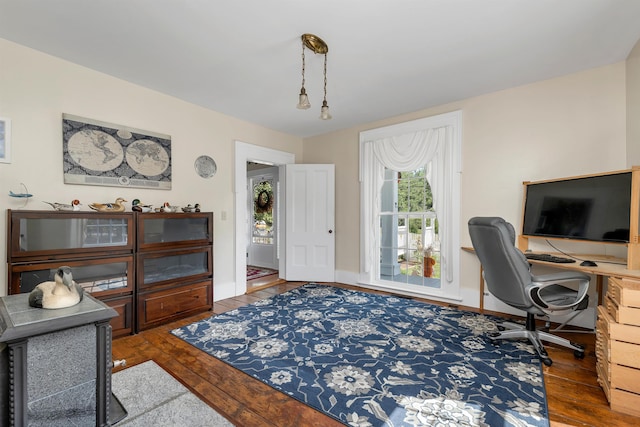 office area featuring dark wood-type flooring