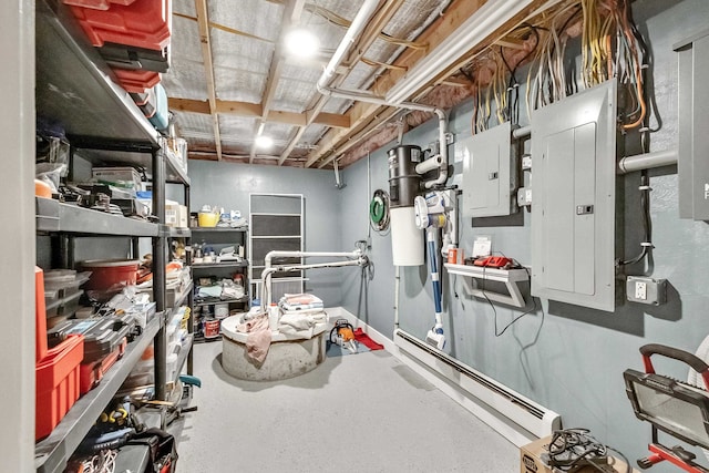 interior space featuring electric panel and a baseboard radiator