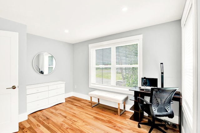 home office featuring light hardwood / wood-style floors