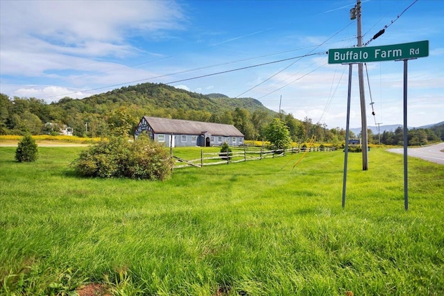 view of yard with a rural view and a mountain view