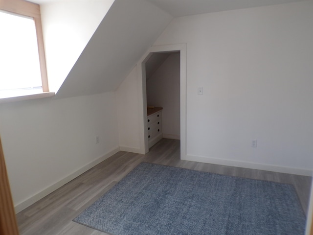 additional living space with vaulted ceiling and hardwood / wood-style flooring