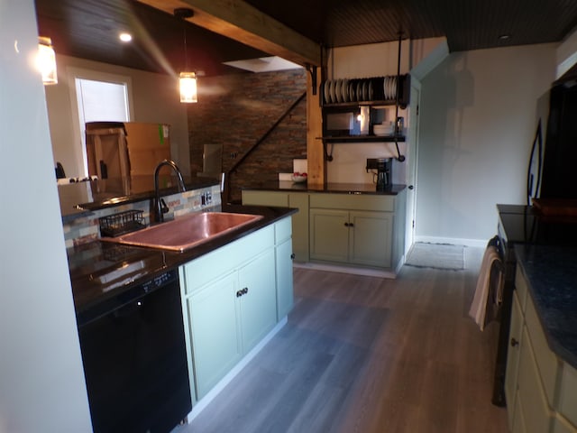 kitchen with hanging light fixtures, white cabinetry, sink, dark hardwood / wood-style floors, and range with electric cooktop