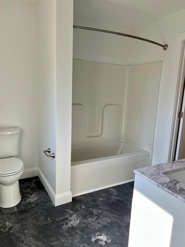 full bathroom with vanity, toilet, and bathing tub / shower combination