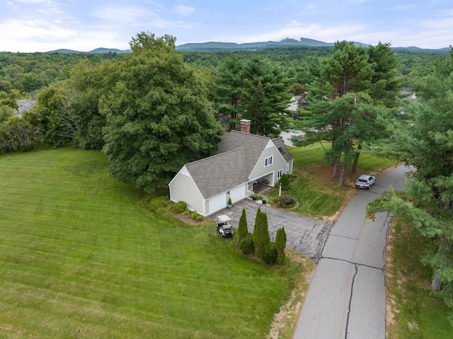 birds eye view of property featuring a mountain view