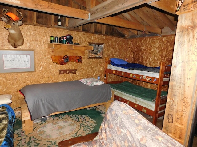 bedroom featuring lofted ceiling