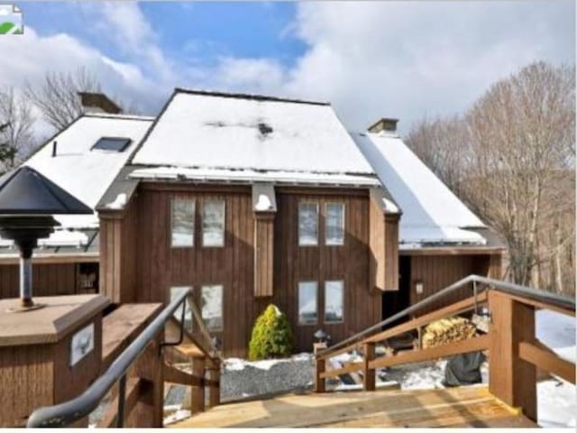 107 Blueberry Ledge Rdg Unit 45, Plymouth, VT 05056 - back of house with a deck and a chimney