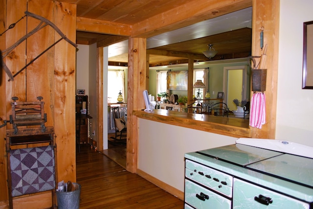 kitchen featuring wood ceiling and wood-type flooring