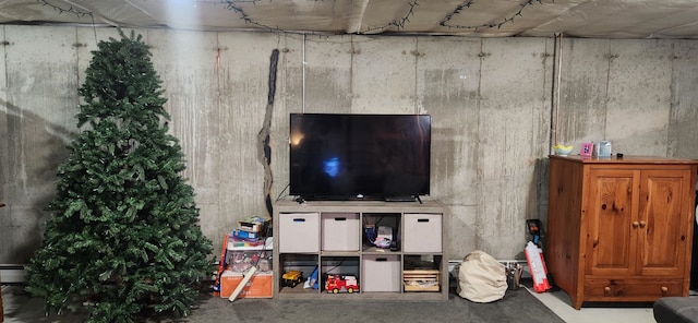 living room with concrete floors