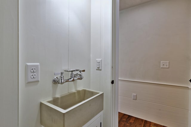 bathroom featuring wood-type flooring and sink