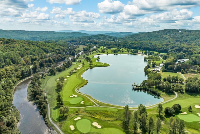 birds eye view of property featuring a water and mountain view