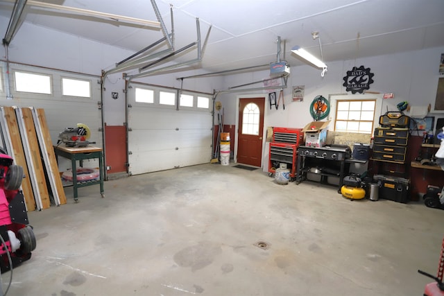 garage with a garage door opener