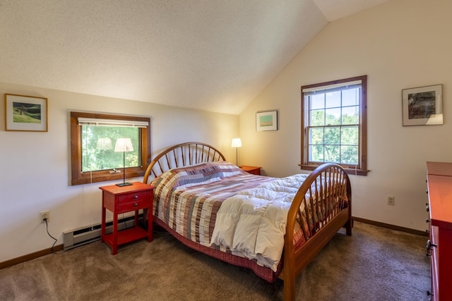 27 Lawrence Hill Rd Unit 5, Weston, VT 05161 - carpeted bedroom with a baseboard radiator, lofted ceiling, and baseboards
