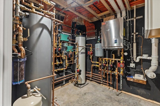 utility room featuring water heater