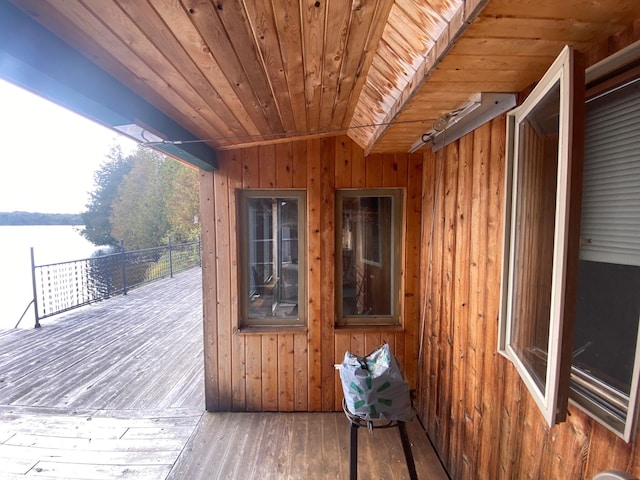 deck featuring a water view