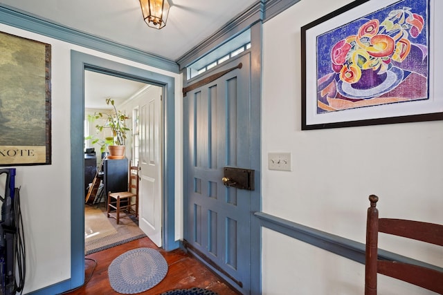 foyer featuring dark hardwood / wood-style floors