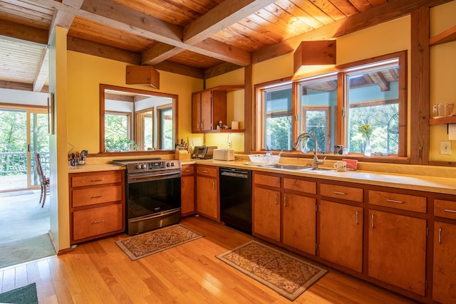 kitchen featuring black dishwasher, stainless steel electric stove, and a healthy amount of sunlight