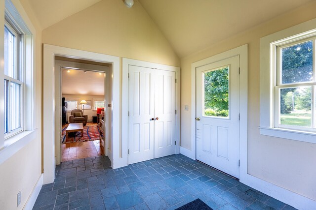 entryway featuring vaulted ceiling and plenty of natural light