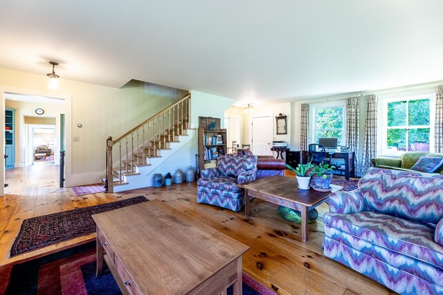 living room with hardwood / wood-style floors