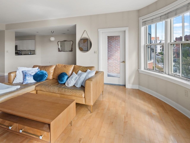 living room with a wealth of natural light and light wood-type flooring