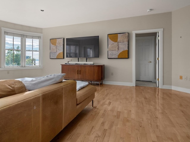 living room with light hardwood / wood-style floors