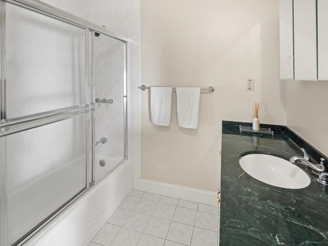 bathroom featuring combined bath / shower with glass door, vanity, and tile patterned floors