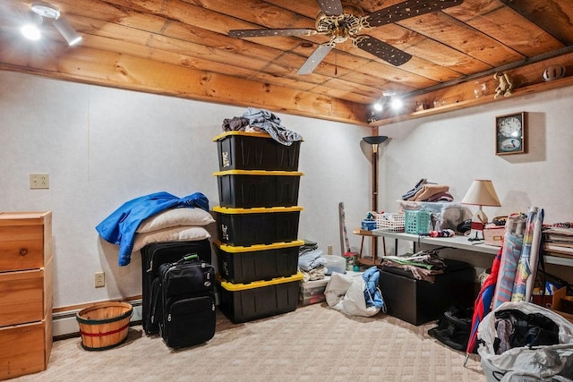 storage area featuring ceiling fan