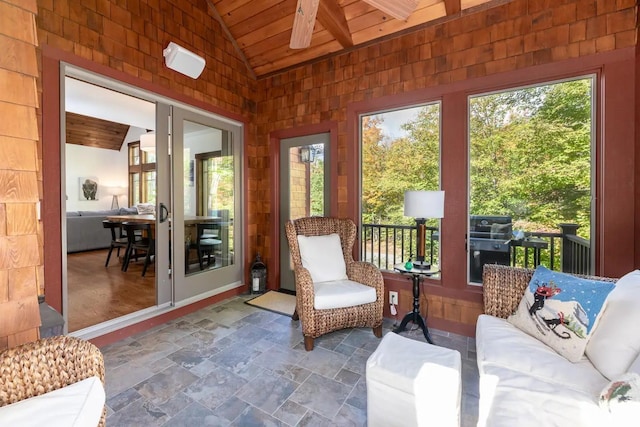 16 Crooked Mountain Rd, Lincoln, NH 03251 - sunroom with lofted ceiling and a ceiling fan