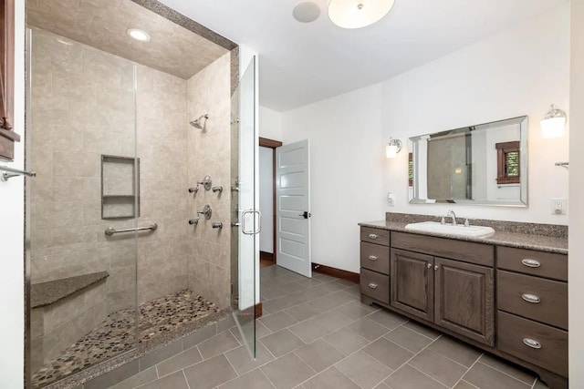 16 Crooked Mountain Rd, Lincoln, NH 03251 - bathroom with a stall shower, vanity, and tile patterned floors