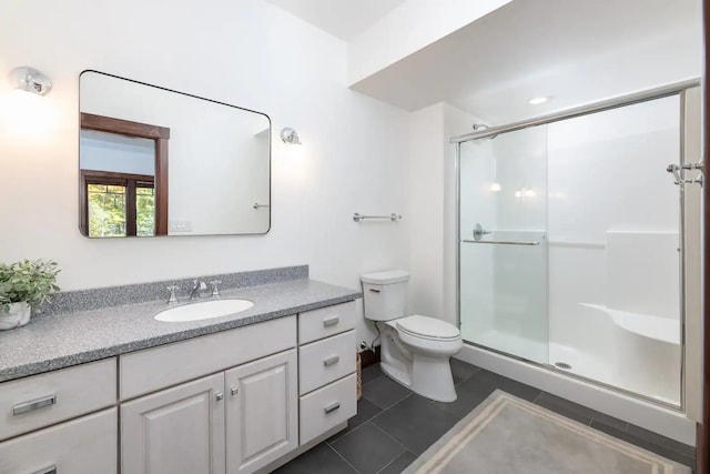 16 Crooked Mountain Rd, Lincoln, NH 03251 - bathroom with a stall shower, vanity, and tile patterned flooring