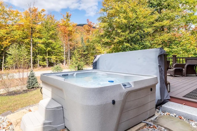 16 Crooked Mountain Rd, Lincoln, NH 03251 - wooden deck featuring a hot tub