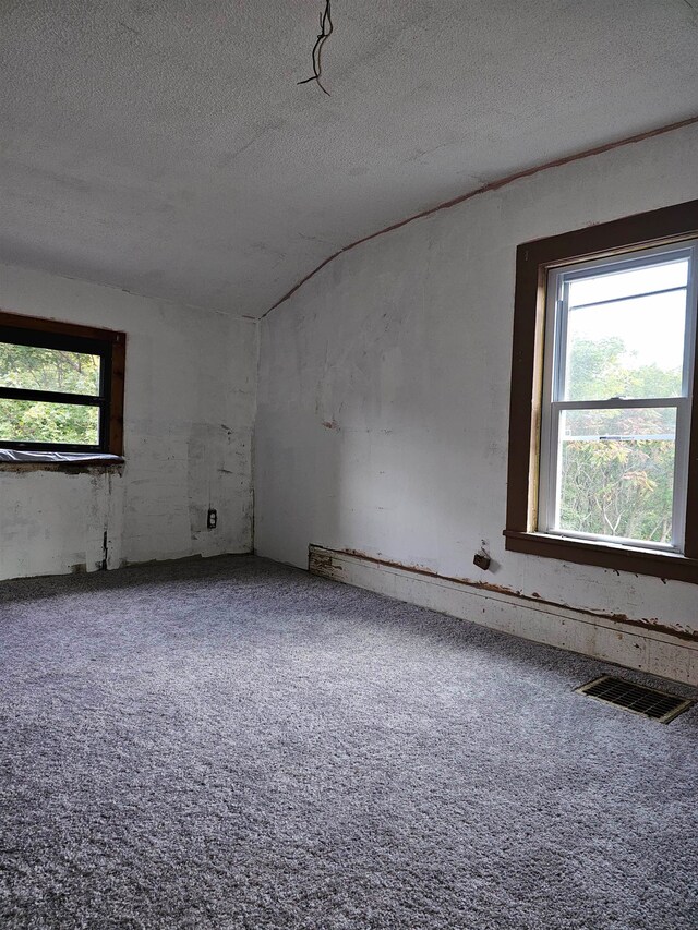 empty room with a textured ceiling and carpet