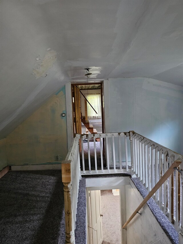 additional living space featuring carpet and vaulted ceiling