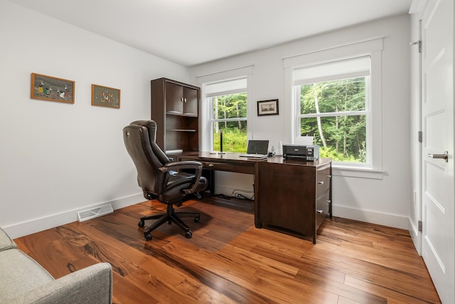 office space featuring wood-type flooring